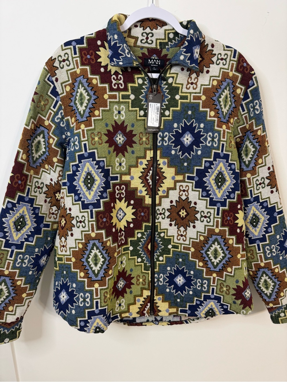 Boohoo Multicolor Geometric Zip Bomber Jacket